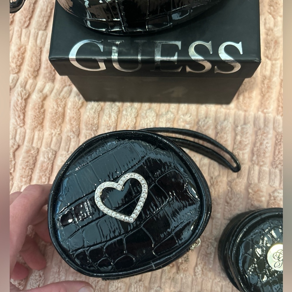Vintage GUESS Black Patton leather cosmetic nesting bags - travel pouches - NWOT - Picture 9 of 11